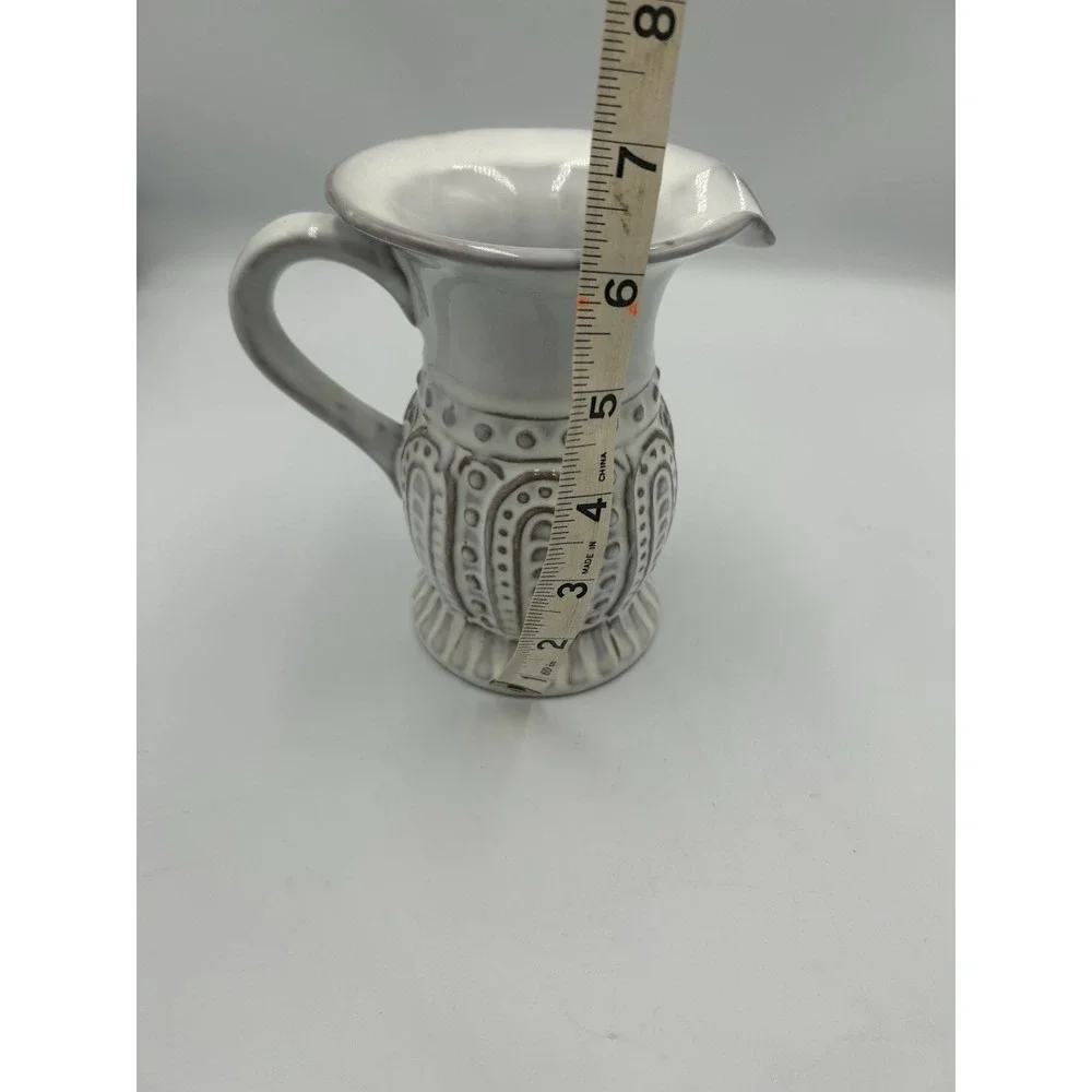Godinger & Co Tribeca White/Gray Ceramic Pitcher 12 oz Glossy Oven/DW Safe